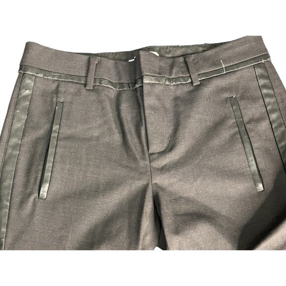 Vince Black Wool Faux Leather Piped Trouser Pants Skinny Womens 0 - Picture 4 of 14